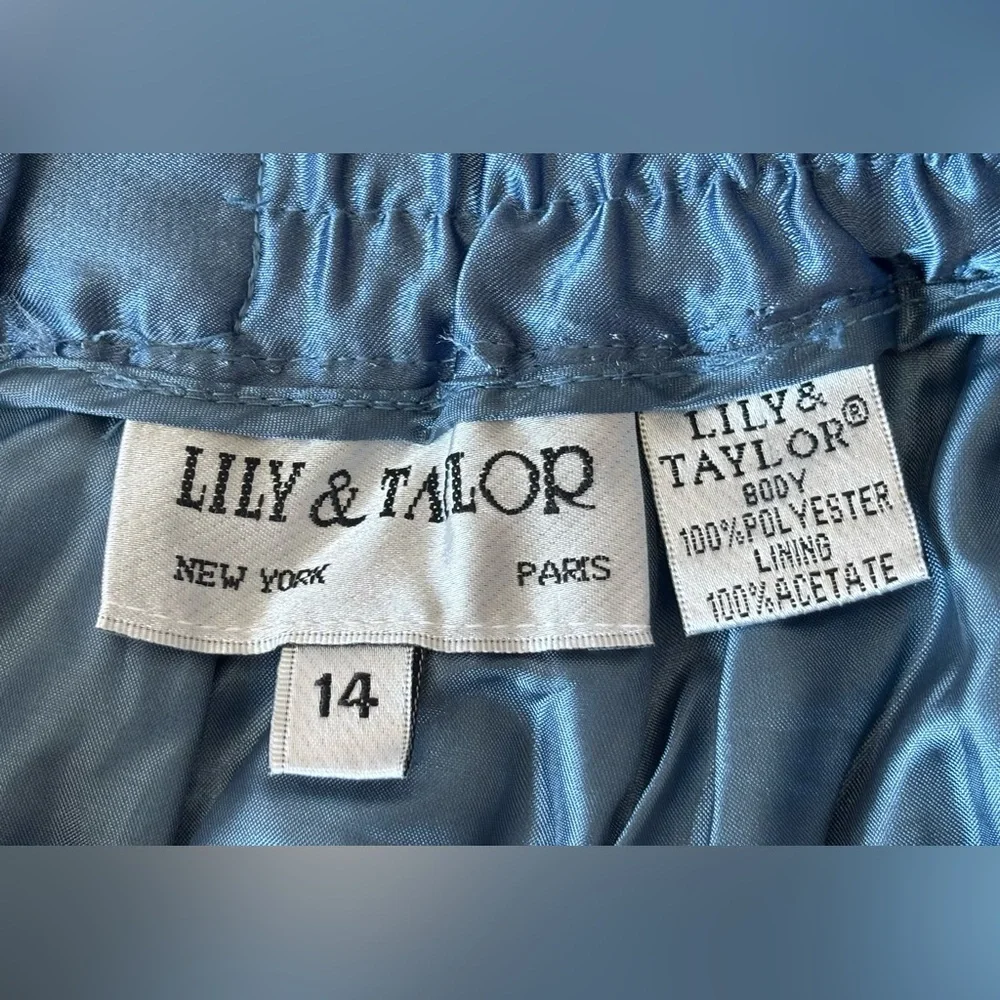 Lily & Taylor Blue Silk Wool 2pc Skirt Suit w/Floral Rosette Lace Brocade NWT 14 - Picture 12 of 16